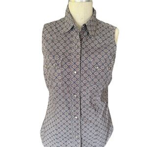 ROPER Wear The West Women’s Sleeveless Pearl Snap Button Down Top. Size Small